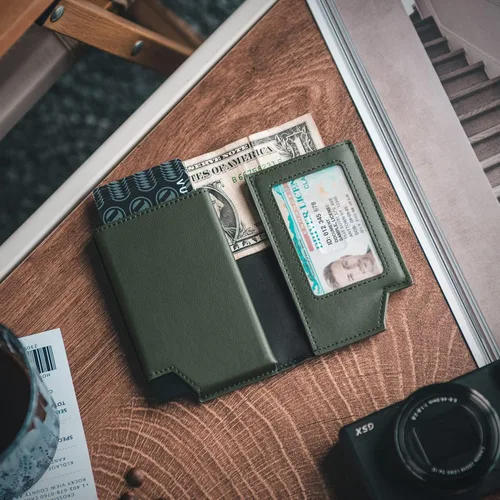 Miniatura 6 de VULKIT Cartera minimalista para hombre, tarjetero desplegable con bloqueo RFID, cierre magnético, billetera de cuero con ventana de identificación