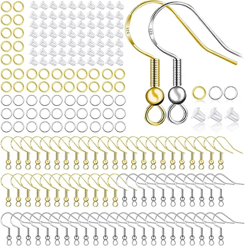 Miniatura 10 de Ganchos chapados en plata de ley 925, 150 piezas/75 pares, ganchos de pez, 500 piezas hipoalergénicas para hacer aretes con anillos de salto