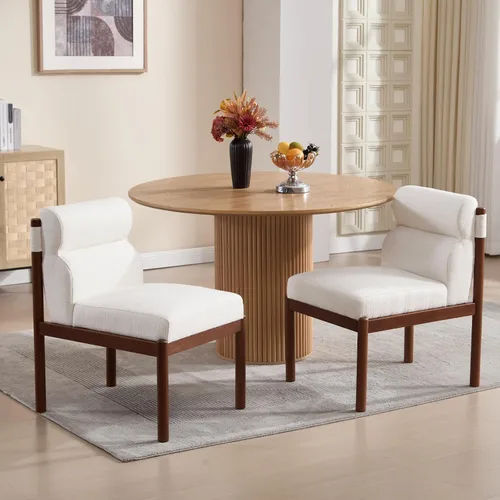 Miniatura 13 de CIMOTA Juego de 6 sillas de comedor tapizadas modernas, de piel sintética, sillas laterales sin brazos Boucle con respaldo curvo/patas de madera