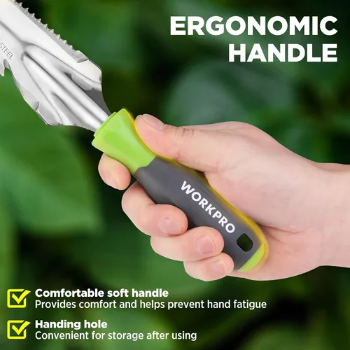 Miniatura 4 de WORKPRO Extractor de malezas manual, pala de jardín de acero inoxidable de 5 en 1 con mango suave, herramienta de jardinería para fácil remoción