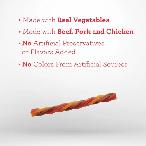 Miniatura 4 de Dreambone Triple Flavor Twisties, 25 unidades, masticables para perros sin cuero crudo hechos con carne de res real, cerdo y pollo, 7.05 onzas