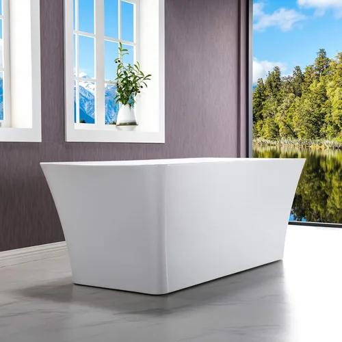 Miniatura 12 de WOODBRIDGE BTA1509 - Bañera independiente de acrílico de 59 pulgadas, bañera blanca de remojo contemporáneo con desbordamiento y drenaje de níquel