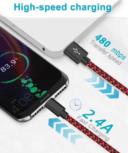Miniatura 6 de VOTY Paquete de 2 cables de carga USB-C de 6 pies para Motorola Moto G Fast/G Power/G Stylus, Moto G8 G7, G7 Play, G7 Plus, G7 Power G6, G6 Plus X4