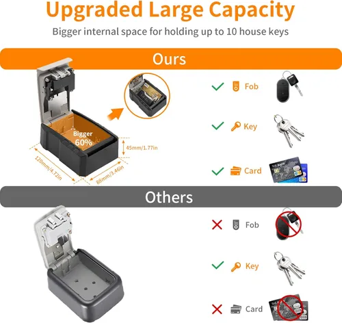 Miniatura 2 de UPGRADE - Caja de bloqueo de llaves de gran capacidad, resistente a la intemperie, para llaves de automóvil, llavero, llaves de casa, caja de Gris