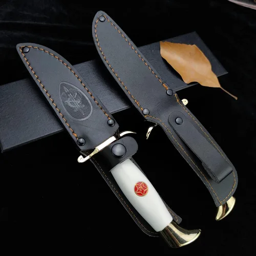 Miniatura 6 de HUAAO Cuchillo Bowie con funda, cuchillo de supervivencia de hoja fija de espiga completa con mango acrílico para caza, pesca y campamento (negro)