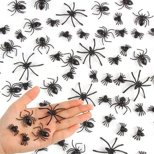 CCINEE 200 mini arañas realistas, arañas pequeñas negras de plástico falso, broma de juguete para decoración del hogar, suministros de regalos de