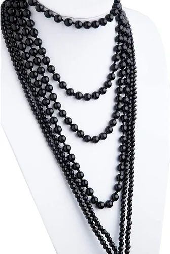 Miniatura 6 de Collar de perlas para mujer, collar largo de perlas sintéticas en capas, collar de disfraz (negro, talla única)