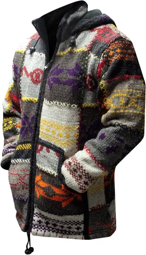 Miniatura 4 de Shopoholic Fashion Chaqueta de invierno para hombre, diseño de retazos, cuello alto, estilo hippie bohemio, multicolor