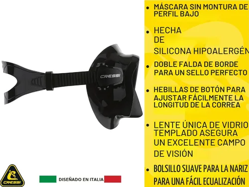 Miniatura 4 de Cressi Máscara de esnórquel sin marco F1 - Equipo de esnórquel de bajo perfil - Equipo de esnórquel plegable para adultos - Ajuste cómodo y máscara