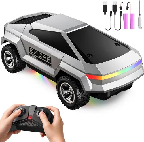 Miniatura 9 de WayEee Auto de control remoto 1/24 Cyber RC Truck, autos RC para niños con luces coloridas, control remoto de 2.4GHz, 2 baterías recargables, 18KM/H
