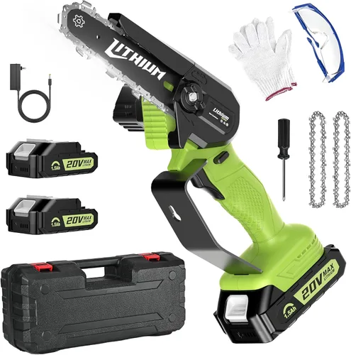 Miniatura 8 de Mini motosierra eléctrica de mano portátil de 6 pulgadas con 2 baterías, 2 cadenas para cortar árboles, corte de madera, patio y jardín