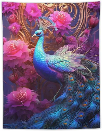 JHION Tapiz de pavo real, hermoso tapiz de pájaro para colgar en la pared, tapices estéticos psicodélicos, arte de pared, decoración del hogar para