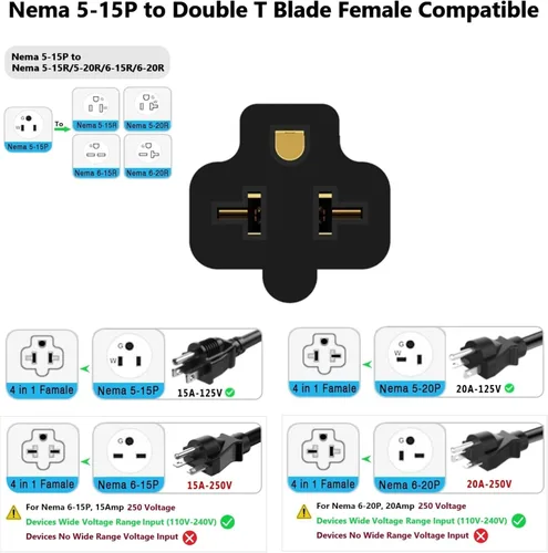 Miniatura 5 de Cable adaptador de enchufe doméstico de 1 pie de 12 AWG en ángulo recto de 15 amperios a 20 amperios, cable adaptador de enchufe de 90 grados Nema
