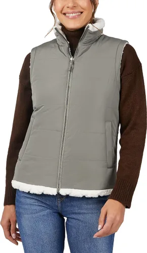 Miniatura 7 de Free Country Chaleco reversible acolchado de forro polar sherpa ligero con bolsillos con cremallera, chaleco de invierno para damas, aventura