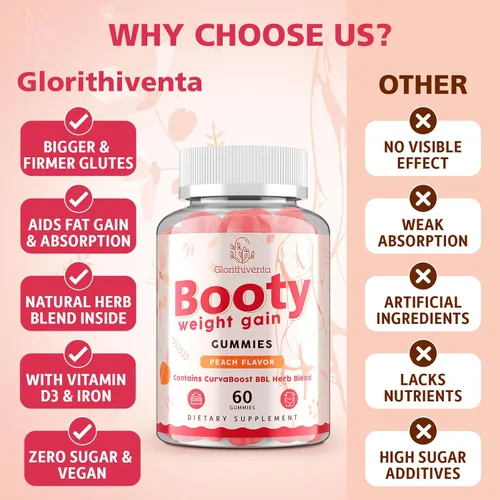 Miniatura 5 de Gomitas de botín para mujer, las gomitas BBL contienen mezcla de hierbas CurvaBoost BBL y monohidrato de creatina para botín, curvas y energía, cero