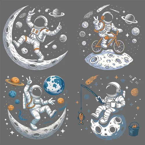 SUPERDANT Juego de 4 calcomanías de plástico termotransferibles de astronauta, aviación, planeta, termotransferibles, para ropa, para camisetas,