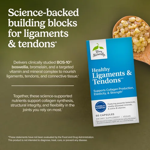 Miniatura 3 de Terry Naturally Ligamentos y tendones saludables, 60 cápsulas veganas, suplemento de apoyo de elasticidad y fuerza, promueve la producción