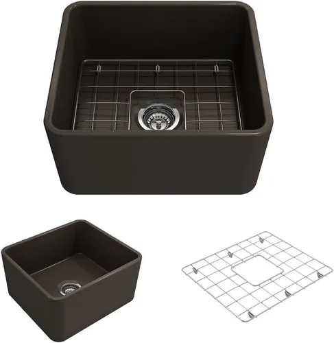 Miniatura 38 de BOCCHI Classico Farmhouse Fregadero de cocina de arcilla refractaria con frente de delantal de 20 pulgadas, un solo tazón con rejilla protectora