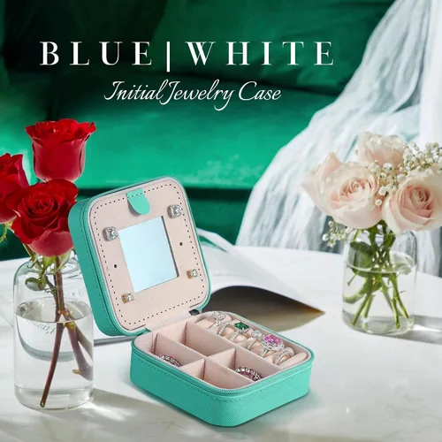 Miniatura 6 de Parima Joyero de viaje para niñas, joyero azul Estuche de joyería imprescindible de viaje para niñas, joyero pequeño de viaje Regalos