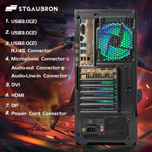 Miniatura 6 de STGAubron Computadora de escritorio para videojuegos, AMD Ryzen 3 3200G 3.6G, Radeon RX 590 8G, 16G DDR4, 512G SSD, WiFi 6, BT 5.0, ventilador RGB