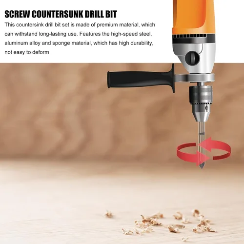 Miniatura 7 de Countersink Drill Bit Set with Mill Cutter Bits for Woodworking and High-Speed Steel Construction with Oxidized Gold Finish Precision Ground for