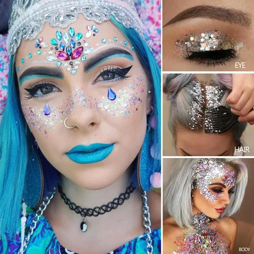Miniatura 8 de MEICOLY Juego de purpurina rosa y blanca transparente, gel de purpurina facial rosa, accesorios para conciertos de cantantes, festivales, rave
