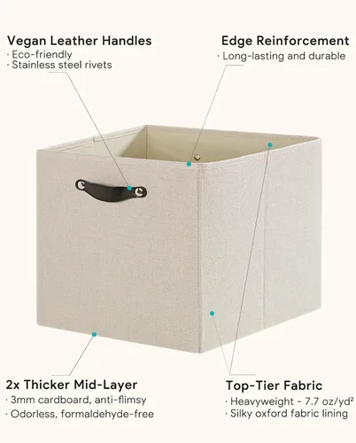 Miniatura 5 de Cajas Organizadoras de Cubo de Almacenamiento Organizador de Cubby de Tela 7.7 oz/yd² para Estante, Estantería, Clóset, Armario, Guardarropa