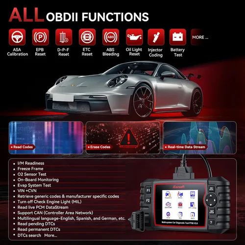 Miniatura 2 de iCarsoft - P700 V2.0 - Escáner de diagnóstico automático para Porsche con diagnóstico del motor/transmisión/ABS/Airbag, lector de código OBD2