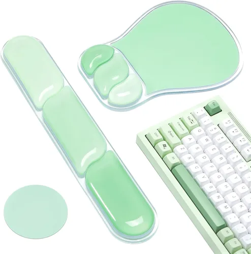 Miniatura 12 de Ospelelf Juego de alfombrilla de mouse con reposamuñecas de gel ergonómico para teclado, soporte de muñeca con parte inferior de goma Rosa y azul