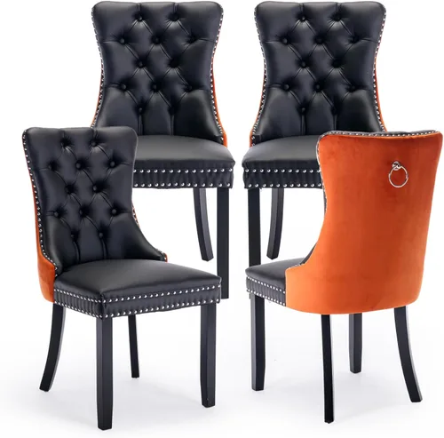 Miniatura 71 de Juego de 2 sillas de comedor tapizadas de terciopelo, sillas laterales de cocina de estilo moderno con ribete de cabeza de clavo y patas de madera