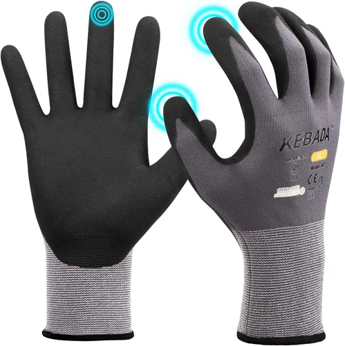 Miniatura 14 de Kebada W2 - Guantes de trabajo unisex, aptos para pantalla táctil, con agarre, elásticos, recubiertos de nitrilo, para jardinería, manejo de Gris