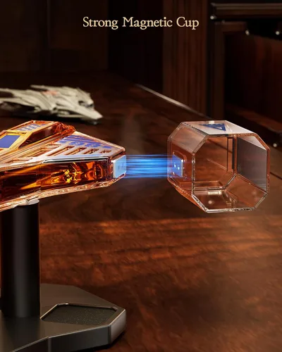 Miniatura 5 de Kollea Galaxy Blue Spaceship - Juego de decantadores de whisky para hombres, edición limitada de naves espaciales, 2 divertidos vasos de chupito
