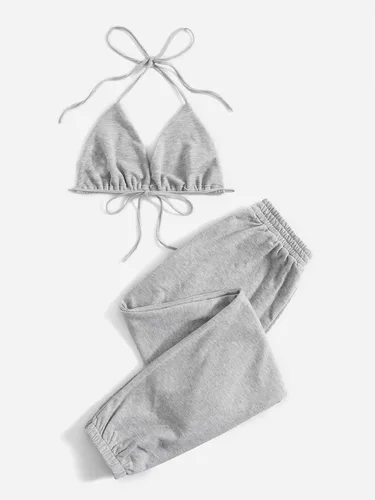 Miniatura 2 de Floerns Conjunto deportivo de 2 piezas para mujer, brasier y pantalones deportivos