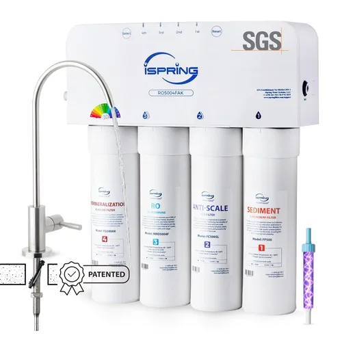 Miniatura 11 de iSpring RO5004F - Sistema de filtro de agua por ósmosis inversa con UV, probado por SGS, reducción de PFAS y TDS, sistema de 500 GPD bajo el Blanco