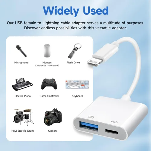 Miniatura 2 de [Certificado Apple MFi] Adaptador de cámara Lightning a USB 3.0 con puerto de carga, adaptador OTG de alta velocidad para iPhone iPad, compatible