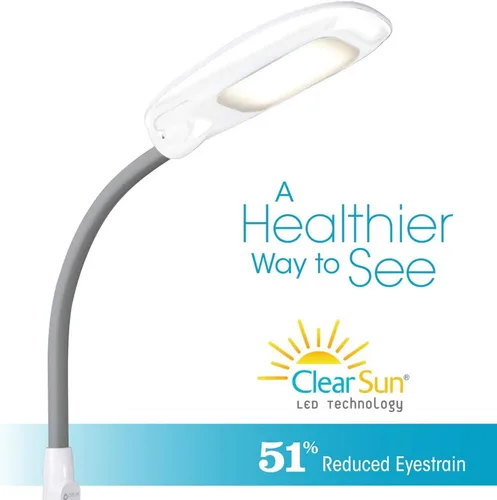 Miniatura 2 de OttLite Lámpara de pie LED con puerto USB y soporte para tableta, diseño blanco moderno, luz de pie LED ClearSun, cargador USB, controles activados