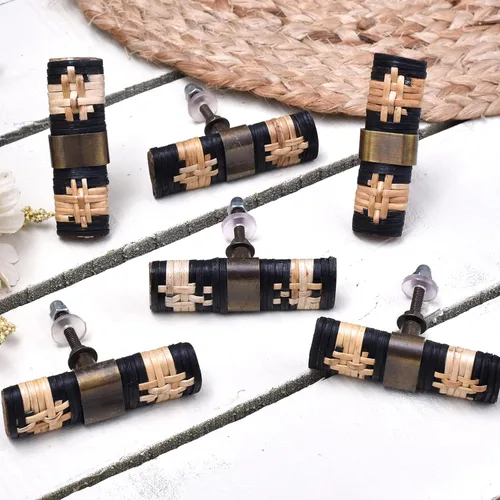 Miniatura 12 de 6 pomos para gabinete, pomos de ratán para muebles, pomos bohemios, tiradores de tocador bohemios, perillas de barra en T para cajón de aparador