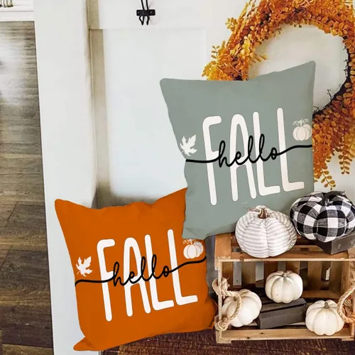 Miniatura 4 de Fundas de almohada de 18 x 18 pulgadas con texto en inglés "Hello Fall", decoraciones de otoño con texto en inglés "Hello Pumpkin", fundas