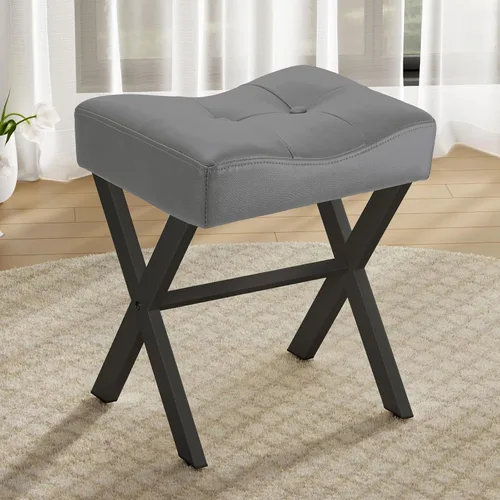 Miniatura 24 de Memobarco Taburete Silla de Tocador de 18 Pulgadas, Banco de Tocador con Patas en X de Metal, Taburete Otomán de Acento con Tela Bouclé Transpirable