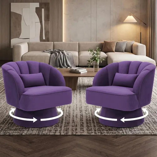 Miniatura 12 de GarveeHome Silla de acento moderna giratoria de barril, sillón tapizado de terciopelo de 360 grados con respaldo a rayas y acolchado suave, cómoda
