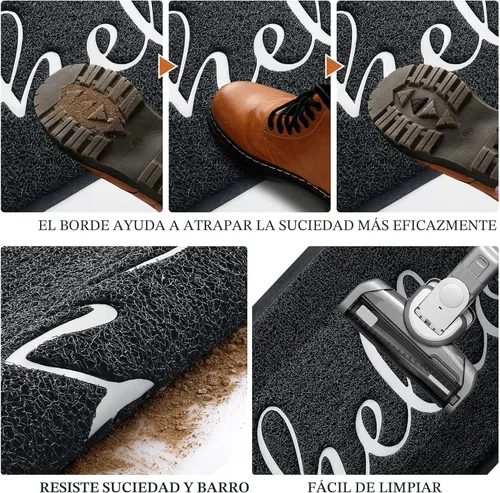 Miniatura 5 de Tapete para Puerta (30"x17.5", Negro), Tapete de Bienvenida de Perfil Bajo Tapete de Entrada Tapete de Piso Alfombras Antideslizantes para Entrada