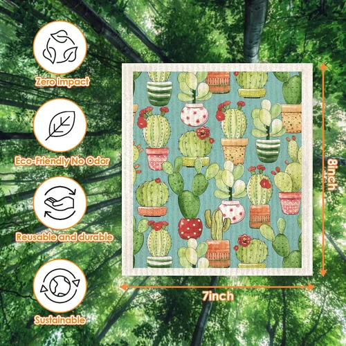 Miniatura 2 de Juego de 6 paños de cocina suecos de cactus reutilizables compostables, paños de cocina de esponja de celulosa