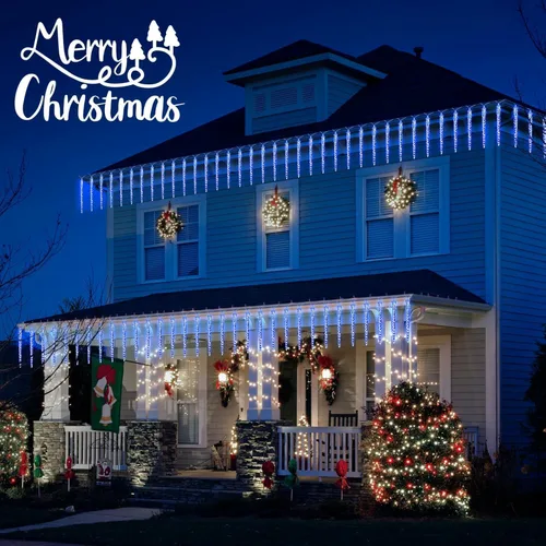 Miniatura 2 de Brightown Luces de carámbano de lluvia de meteoritos de Navidad para exteriores, 30 pies con 30 tubos 720 LED efecto de caída, decoraciones Azul