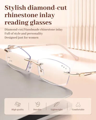 Miniatura 7 de LUFF Rimless Reading Glasses for Women,Stylish Blue Light Blocking Computer Readers,Anti Eyestrain Frameless Lens diamond
