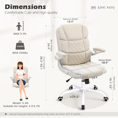 Miniatura 2 de SEATZONE Silla de escritorio de oficina cómoda con reposabrazos abatibles, cómoda silla de escritorio ejecutiva de terciopelo con respaldo medio