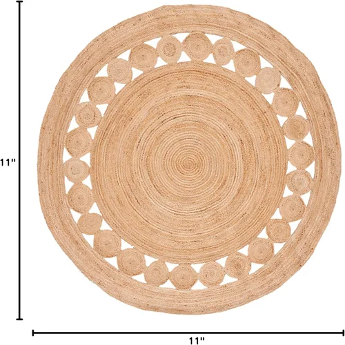 Miniatura 2 de SAFAVIEH Alfombra de Área de 11' Redonda - Colección de Fibra Natural - Grande - Marrón Natural, Yute Hecho a Mano, Diseño Trenzado Bohemio