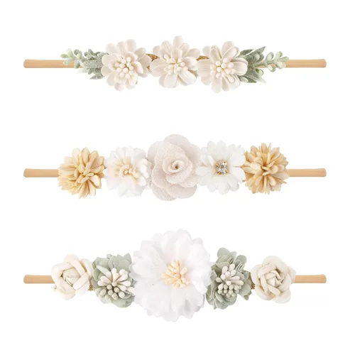 Miniatura 9 de FGSS Diademas florales con corona de flores para bebés y niñas, bandas elásticas de nailon para recién nacidos, accesorios para el cabello, paquete