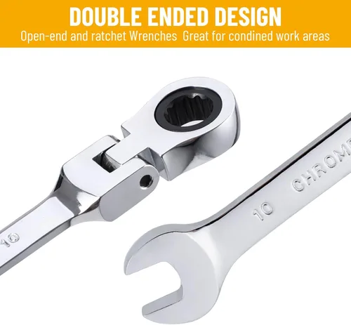 Miniatura 3 de Llave de trinquete de 10 mm con cabeza flexible: Llave de caja de 12 puntos Llave combinada de trinquete métrica de cromo vanadio