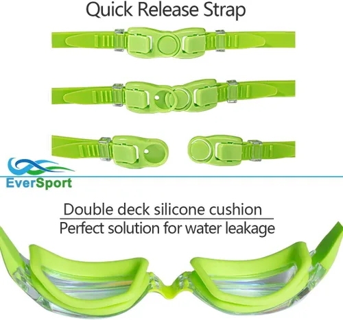 Miniatura 5 de EverSport Gafas de natación para niños, paquete de 2 gafas de natación para niños y adolescentes, gafas de natación antivaho anti-UV para jóvenes