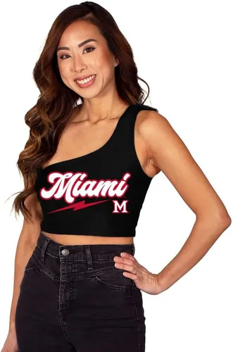 Lojobands Camiseta sin mangas de un hombro para mujer, para portón trasero, talla única Miami University Redhawks - Negro